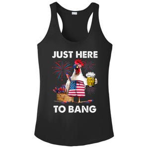 Just Here To Bang USA Flag Funny 4th Of July Chicken Beer Ladies PosiCharge Competitor Racerback Tank