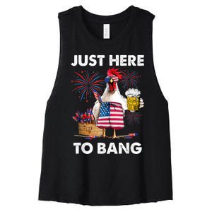 Just Here To Bang USA Flag Funny 4th Of July Chicken Beer Women's Racerback Cropped Tank