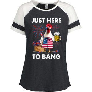 Just Here To Bang USA Flag Funny 4th Of July Chicken Beer Enza Ladies Jersey Colorblock Tee