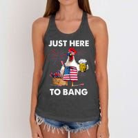 Just Here To Bang USA Flag Funny 4th Of July Chicken Beer Women's Knotted Racerback Tank