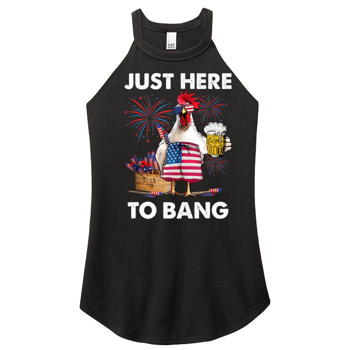 Just Here To Bang USA Flag Funny 4th Of July Chicken Beer Women's Perfect Tri Rocker Tank