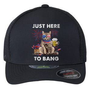 Just Here To Bang USA Flag Funny Beer 4th Of July Cat Lover Flexfit Unipanel Trucker Cap