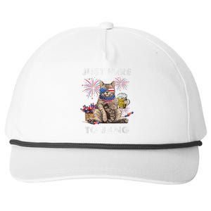 Just Here To Bang USA Flag Funny Beer 4th Of July Cat Lover Snapback Five-Panel Rope Hat