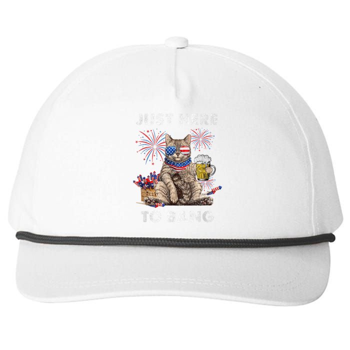 Just Here To Bang USA Flag Funny Beer 4th Of July Cat Lover Snapback Five-Panel Rope Hat