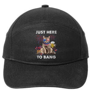 Just Here To Bang USA Flag Funny Beer 4th Of July Cat Lover 7-Panel Snapback Hat