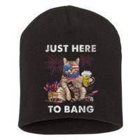 Just Here To Bang USA Flag Funny Beer 4th Of July Cat Lover Short Acrylic Beanie