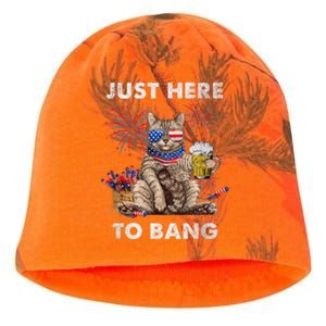 Just Here To Bang USA Flag Funny Beer 4th Of July Cat Lover Kati - Camo Knit Beanie