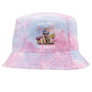 Just Here To Bang USA Flag Funny Beer 4th Of July Cat Lover Tie-Dyed Bucket Hat