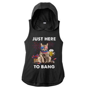 Just Here To Bang USA Flag Funny Beer 4th Of July Cat Love Ladies PosiCharge Tri-Blend Wicking Draft Hoodie Tank