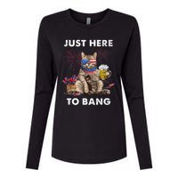 Just Here To Bang USA Flag Funny Beer 4th Of July Cat Love Womens Cotton Relaxed Long Sleeve T-Shirt