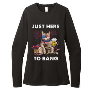 Just Here To Bang USA Flag Funny Beer 4th Of July Cat Love Womens CVC Long Sleeve Shirt