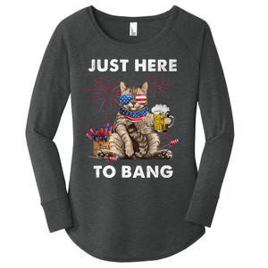 Just Here To Bang USA Flag Funny Beer 4th Of July Cat Love Women's Perfect Tri Tunic Long Sleeve Shirt