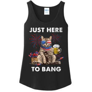 Just Here To Bang USA Flag Funny Beer 4th Of July Cat Love Ladies Essential Tank