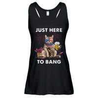 Just Here To Bang USA Flag Funny Beer 4th Of July Cat Love Ladies Essential Flowy Tank