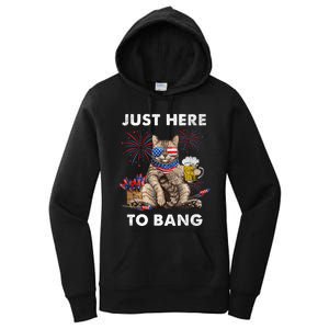 Just Here To Bang USA Flag Funny Beer 4th Of July Cat Love Women's Pullover Hoodie