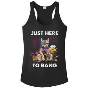 Just Here To Bang USA Flag Funny Beer 4th Of July Cat Love Ladies PosiCharge Competitor Racerback Tank