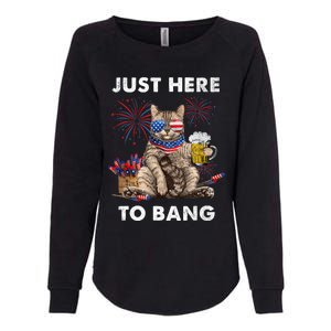 Just Here To Bang USA Flag Funny Beer 4th Of July Cat Love Womens California Wash Sweatshirt