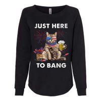 Just Here To Bang USA Flag Funny Beer 4th Of July Cat Love Womens California Wash Sweatshirt