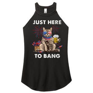 Just Here To Bang USA Flag Funny Beer 4th Of July Cat Love Women's Perfect Tri Rocker Tank