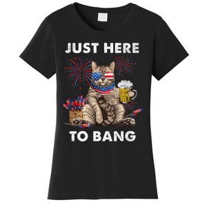 Just Here To Bang USA Flag Funny Beer 4th Of July Cat Love Women's T-Shirt