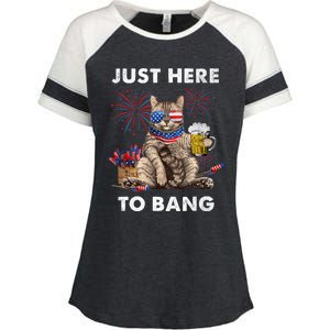 Just Here To Bang USA Flag Funny Beer 4th Of July Cat Love Enza Ladies Jersey Colorblock Tee