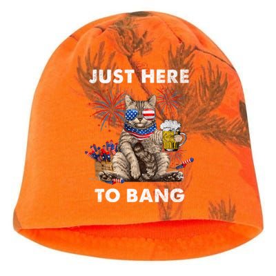 Just Here To Bang USA Flag Funny Beer 4th Of July Cat Love Kati - Camo Knit Beanie