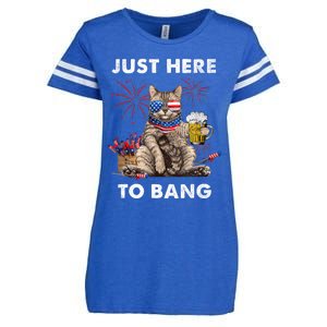 Just Here To Bang USA Flag Funny Beer 4th Of July Cat Love Enza Ladies Jersey Football T-Shirt