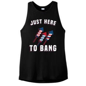 Just Here To Bang Funny 4th Of July Ladies PosiCharge Tri-Blend Wicking Tank