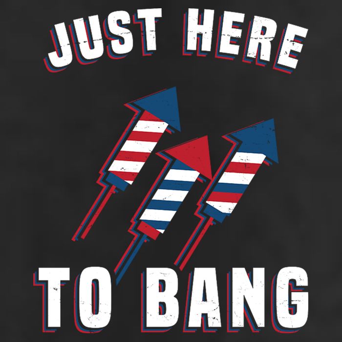 Just Here To Bang Funny 4th Of July 7 Panel Mesh Trucker Snapback Hat