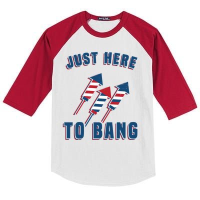 Just Here To Bang Funny 4th Of July Kids Colorblock Raglan Jersey