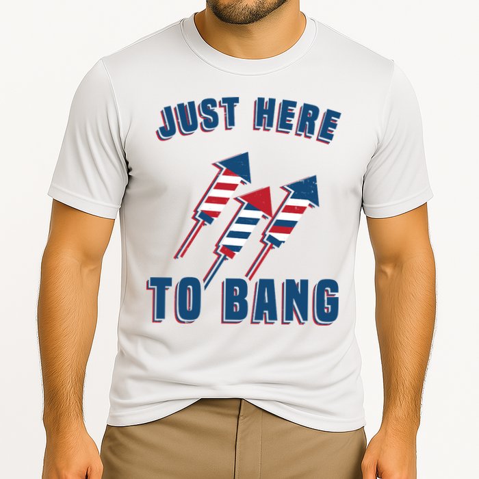 Just Here To Bang Funny 4th Of July Cooling Performance Crew T-Shirt