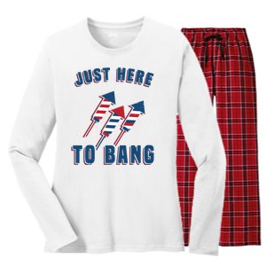 Just Here To Bang Funny 4th Of July Women's Long Sleeve Flannel Pajama Set 