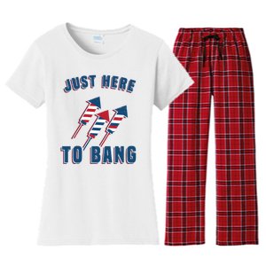 Just Here To Bang Funny 4th Of July Women's Flannel Pajama Set