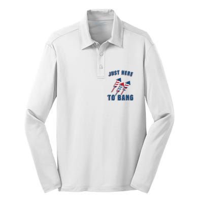 Just Here To Bang Funny 4th Of July Silk Touch Performance Long Sleeve Polo