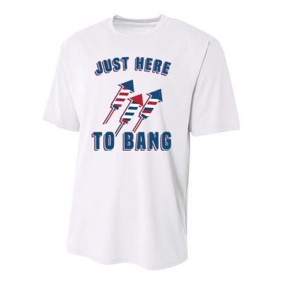 Just Here To Bang Funny 4th Of July Youth Performance Sprint T-Shirt