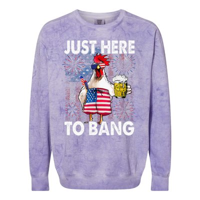 Just Here To Bang Chicken 4th Of July US Flag Firecrackers Colorblast Crewneck Sweatshirt