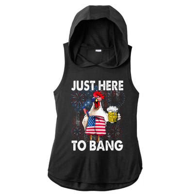 Just Here To Bang Chicken 4th Of July US Flag Firecrackers Ladies PosiCharge Tri-Blend Wicking Draft Hoodie Tank