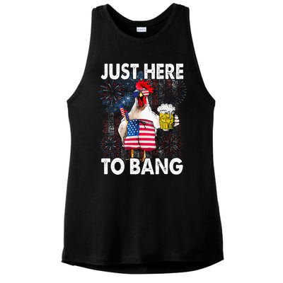 Just Here To Bang Chicken 4th Of July US Flag Firecrackers Ladies PosiCharge Tri-Blend Wicking Tank