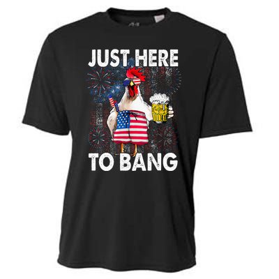 Just Here To Bang Chicken 4th Of July US Flag Firecrackers Cooling Performance Crew T-Shirt