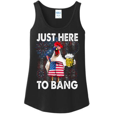 Just Here To Bang Chicken 4th Of July US Flag Firecrackers Ladies Essential Tank