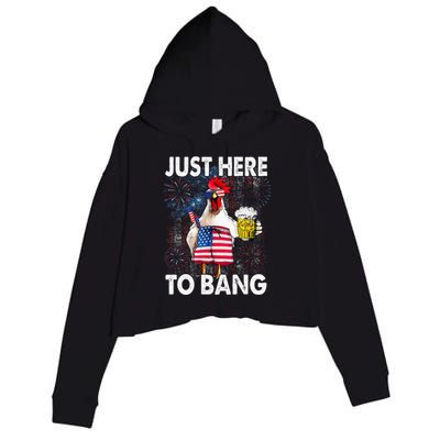 Just Here To Bang Chicken 4th Of July US Flag Firecrackers Crop Fleece Hoodie