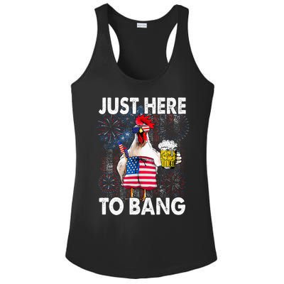 Just Here To Bang Chicken 4th Of July US Flag Firecrackers Ladies PosiCharge Competitor Racerback Tank