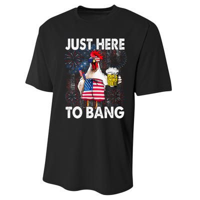 Just Here To Bang Chicken 4th Of July US Flag Firecrackers Performance Sprint T-Shirt