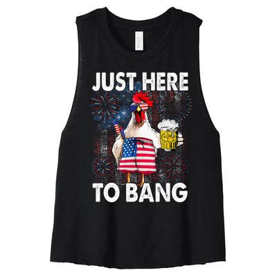 Just Here To Bang Chicken 4th Of July US Flag Firecrackers Women's Racerback Cropped Tank