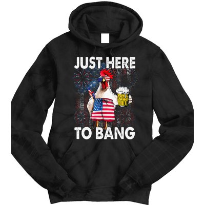 Just Here To Bang Chicken 4th Of July US Flag Firecrackers Tie Dye Hoodie