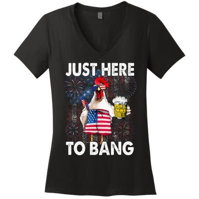 Just Here To Bang Chicken 4th Of July US Flag Firecrackers Women's V-Neck T-Shirt