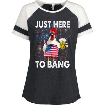 Just Here To Bang Chicken 4th Of July US Flag Firecrackers Enza Ladies Jersey Colorblock Tee