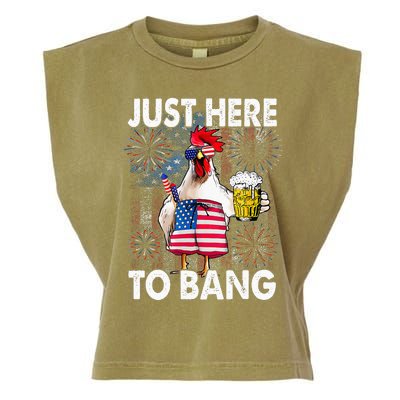 Just Here To Bang Chicken 4th Of July US Flag Firecrackers Garment-Dyed Women's Muscle Tee