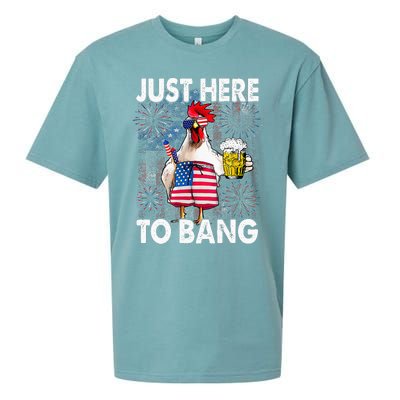 Just Here To Bang Chicken 4th Of July US Flag Firecrackers Sueded Cloud Jersey T-Shirt