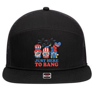 Just Here To Bang Gnome 4th Of July 7 Panel Mesh Trucker Snapback Hat